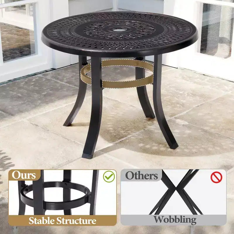 Crestlive Products – Table d'appoint de patio ronde en fonte d'aluminium de 24 po avec trou pour parasol – Table basse de bistrot extérieure, noire avec taches de bronze