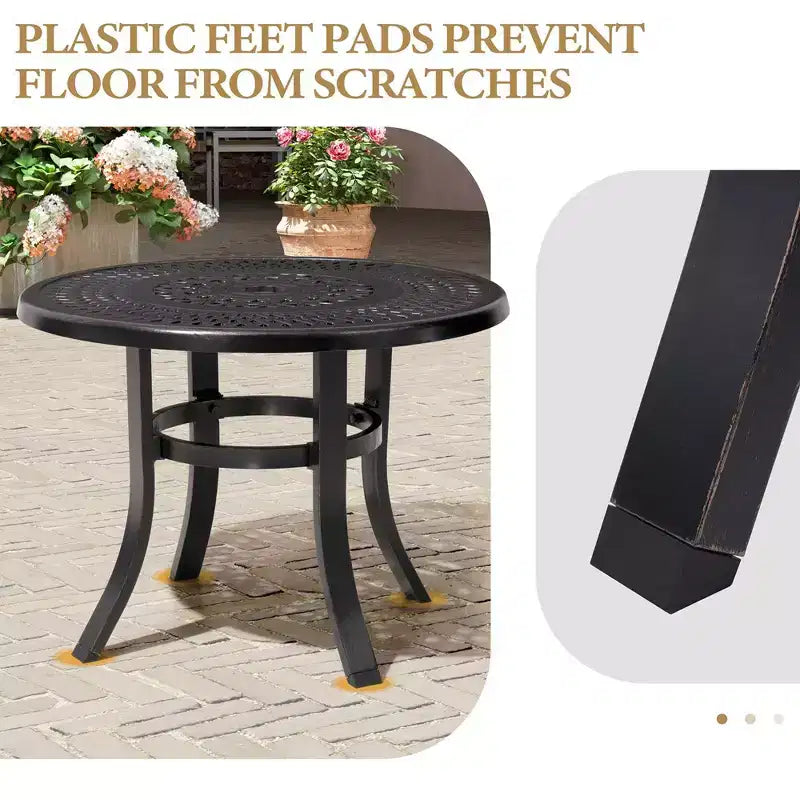 Crestlive Products – Table d'appoint de patio ronde en fonte d'aluminium de 24 po avec trou pour parasol – Table basse de bistrot extérieure, noire avec taches de bronze