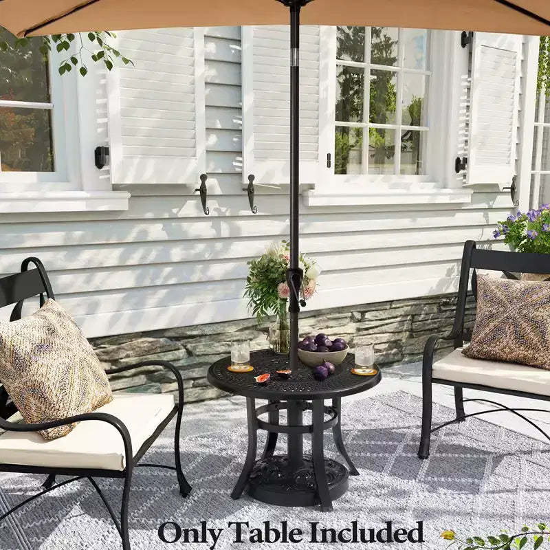 Crestlive Products – Table d'appoint de patio ronde en fonte d'aluminium de 24 po avec trou pour parasol – Table basse de bistrot extérieure, noire avec taches de bronze
