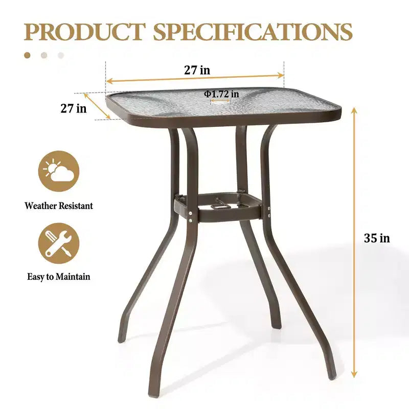Table de Bar Extérieure Crestlive Products avec Trou pour Parasol, Table de Bistro de Salle à Manger de Patio, Cadre en Aluminium et Plateau en Verre Trempé, Mobilier de Banquet Extérieur