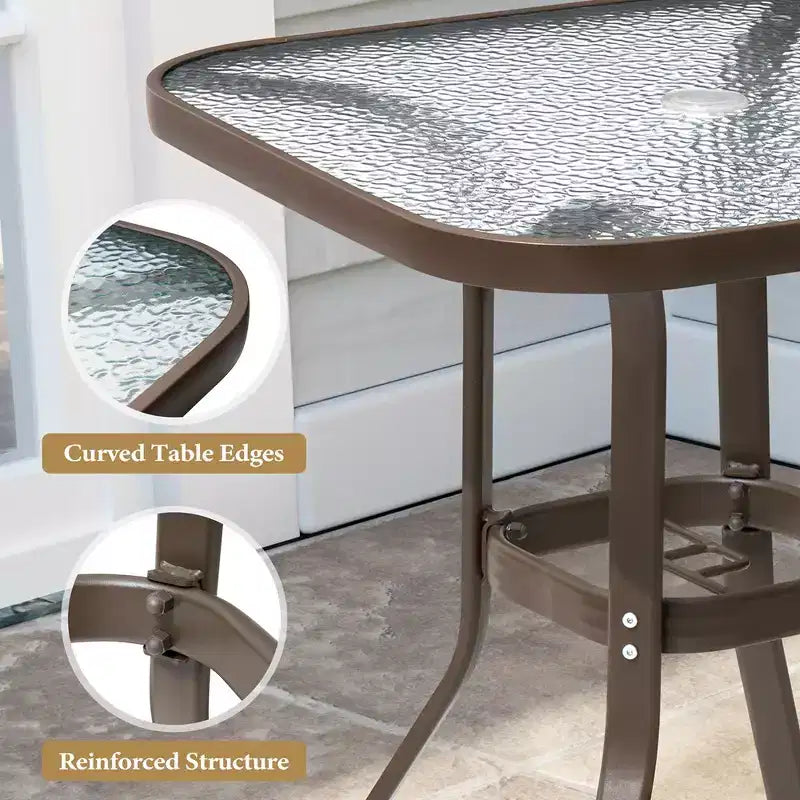 Table de Bar Extérieure Crestlive Products avec Trou pour Parasol, Table de Bistro de Salle à Manger de Patio, Cadre en Aluminium et Plateau en Verre Trempé, Mobilier de Banquet Extérieur
