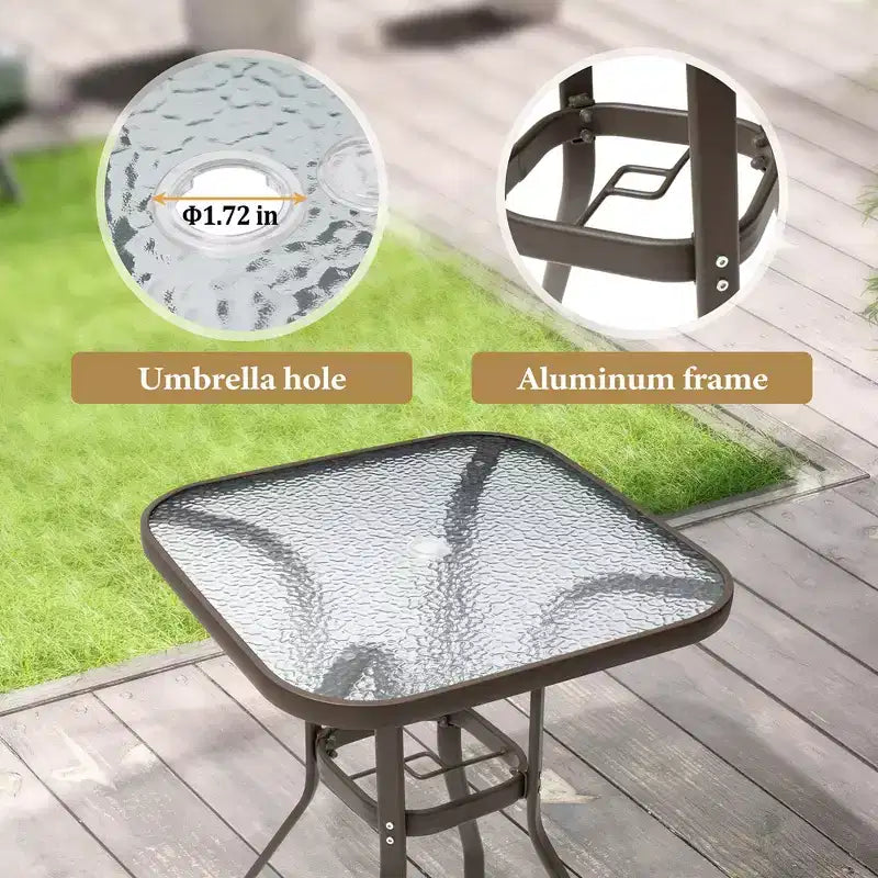 Table de Bar Extérieure Crestlive Products avec Trou pour Parasol, Table de Bistro de Salle à Manger de Patio, Cadre en Aluminium et Plateau en Verre Trempé, Mobilier de Banquet Extérieur