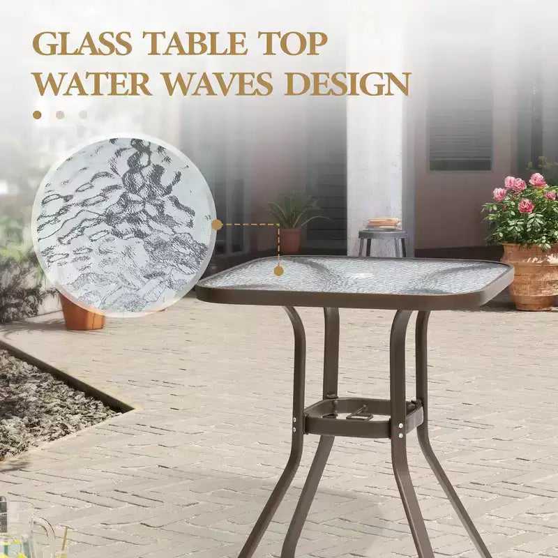 Table de Bar Extérieure Crestlive Products avec Trou pour Parasol, Table de Bistro de Salle à Manger de Patio, Cadre en Aluminium et Plateau en Verre Trempé, Mobilier de Banquet Extérieur