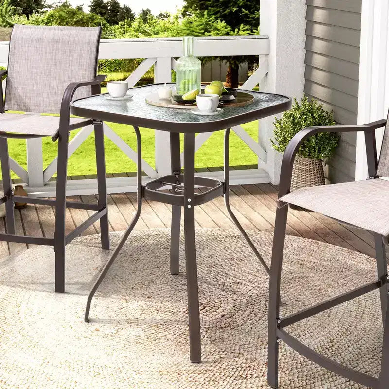 Table de Bar Extérieure Crestlive Products avec Trou pour Parasol, Table de Bistro de Salle à Manger de Patio, Cadre en Aluminium et Plateau en Verre Trempé, Mobilier de Banquet Extérieur