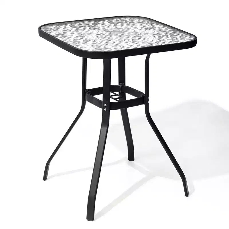 Table de Bar Extérieure Crestlive Products avec Trou pour Parasol, Table de Bistro de Salle à Manger de Patio, Cadre en Aluminium et Plateau en Verre Trempé, Mobilier de Banquet Extérieur