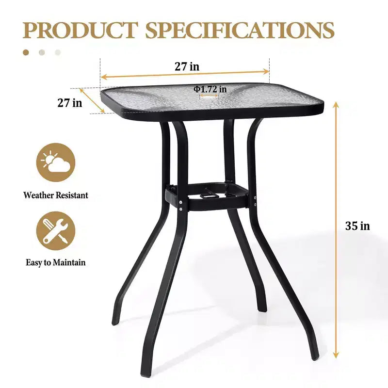 Table de Bar Extérieure Crestlive Products avec Trou pour Parasol, Table de Bistro de Salle à Manger de Patio, Cadre en Aluminium et Plateau en Verre Trempé, Mobilier de Banquet Extérieur