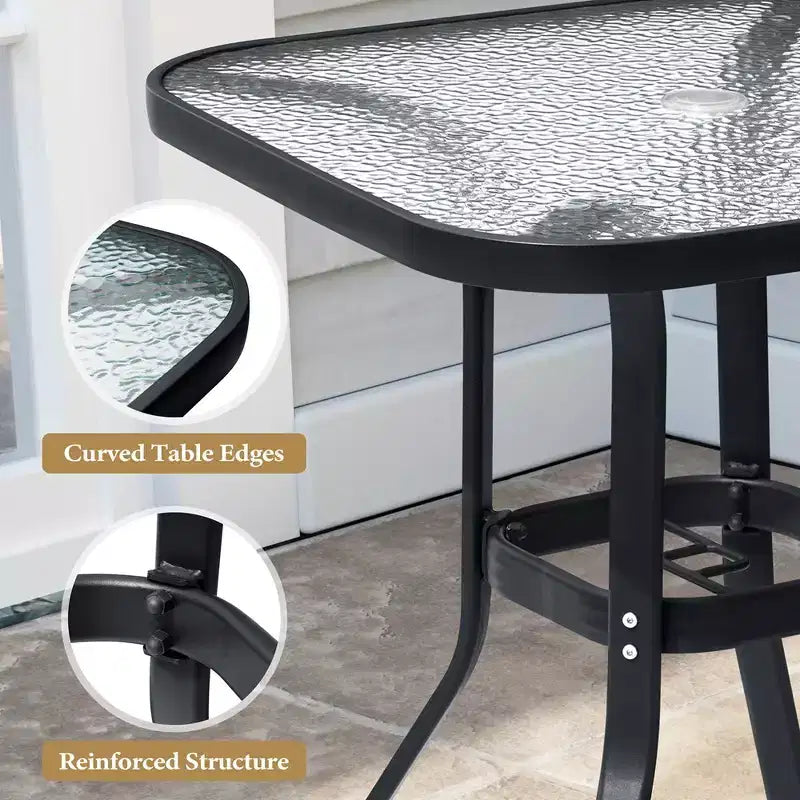 Table de Bar Extérieure Crestlive Products avec Trou pour Parasol, Table de Bistro de Salle à Manger de Patio, Cadre en Aluminium et Plateau en Verre Trempé, Mobilier de Banquet Extérieur