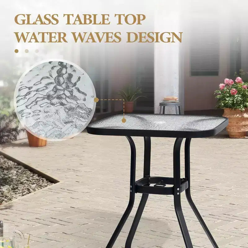 Table de Bar Extérieure Crestlive Products avec Trou pour Parasol, Table de Bistro de Salle à Manger de Patio, Cadre en Aluminium et Plateau en Verre Trempé, Mobilier de Banquet Extérieur