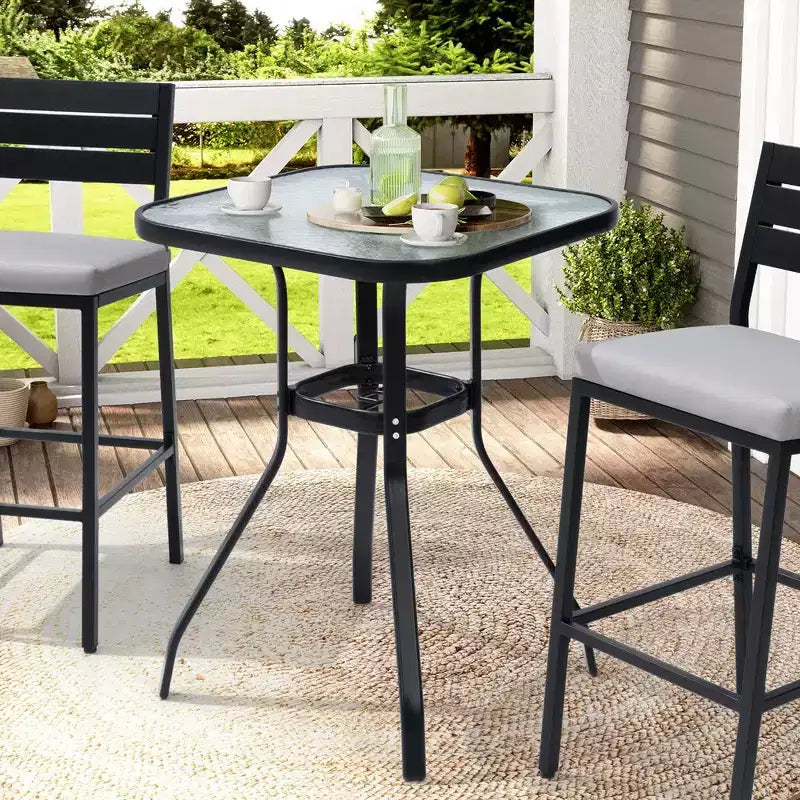 Table de Bar Extérieure Crestlive Products avec Trou pour Parasol, Table de Bistro de Salle à Manger de Patio, Cadre en Aluminium et Plateau en Verre Trempé, Mobilier de Banquet Extérieur