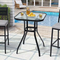 Crestlive Products Outdoor Bar Table with Umbrella Hole Patio Dining Bistro Table Aluminum Frame & Tempered Glass Top Outside Banquet Furniture