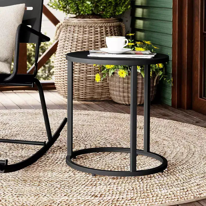 Crestlive Products – Table d'appoint de patio, Table de chaise longue, Table d'appoint à collation, Table basse bistrot ronde en métal pour intérieur et extérieur (Noir)