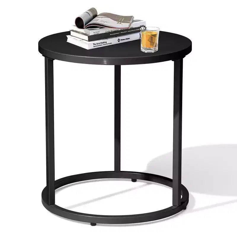 Crestlive Products – Table d'appoint de patio, Table de chaise longue, Table d'appoint à collation, Table basse bistrot ronde en métal pour intérieur et extérieur (Noir)