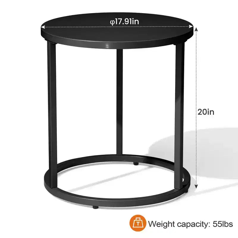 Crestlive Products – Table d'appoint de patio, Table de chaise longue, Table d'appoint à collation, Table basse bistrot ronde en métal pour intérieur et extérieur (Noir)