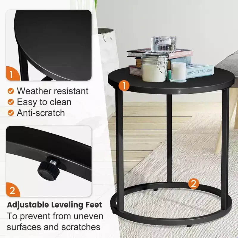 Crestlive Products – Table d'appoint de patio, Table de chaise longue, Table d'appoint à collation, Table basse bistrot ronde en métal pour intérieur et extérieur (Noir)