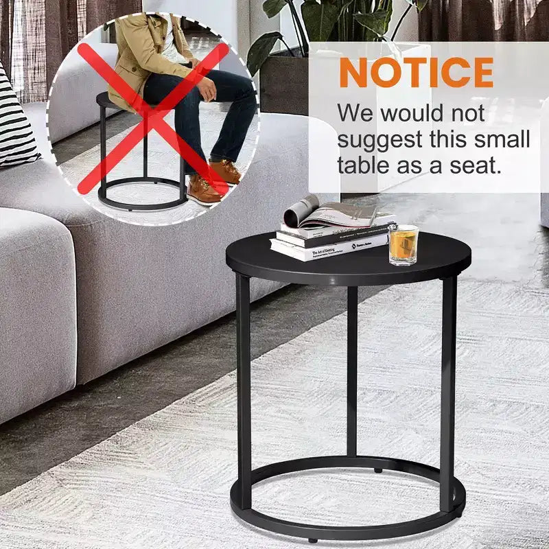 Crestlive Products – Table d'appoint de patio, Table de chaise longue, Table d'appoint à collation, Table basse bistrot ronde en métal pour intérieur et extérieur (Noir)