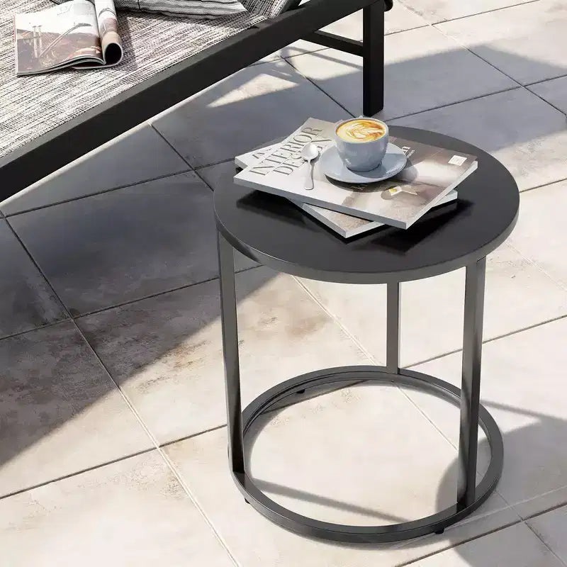 Crestlive Products – Table d'appoint de patio, Table de chaise longue, Table d'appoint à collation, Table basse bistrot ronde en métal pour intérieur et extérieur (Noir)