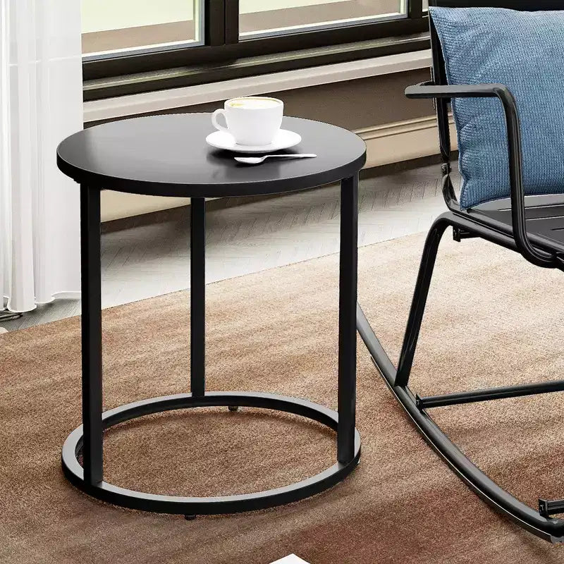 Crestlive Products – Table d'appoint de patio, Table de chaise longue, Table d'appoint à collation, Table basse bistrot ronde en métal pour intérieur et extérieur (Noir)