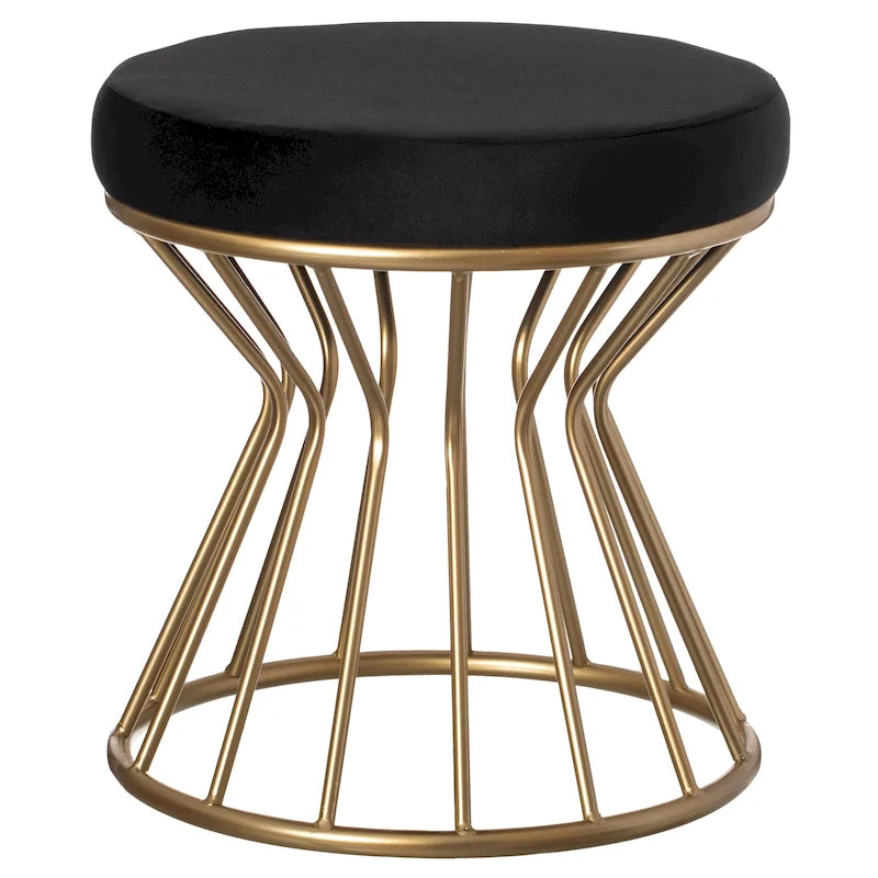 Pouf rond moderne en velours avec piètement incurvé en métal doré standard