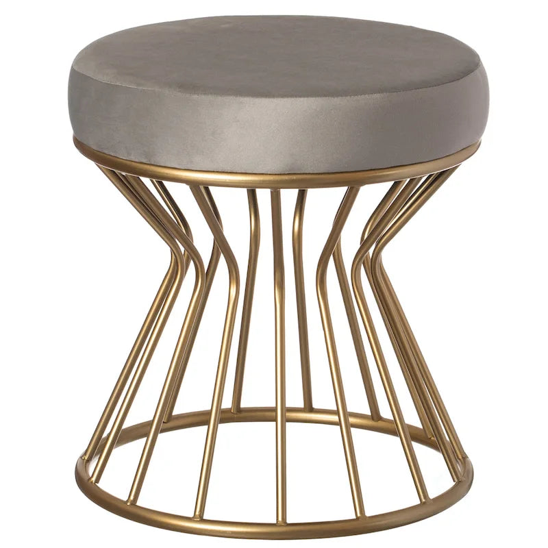 Pouf rond moderne en velours avec piètement incurvé en métal doré standard