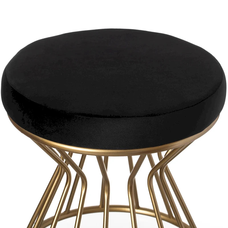 Pouf rond moderne en velours avec piètement incurvé en métal doré standard