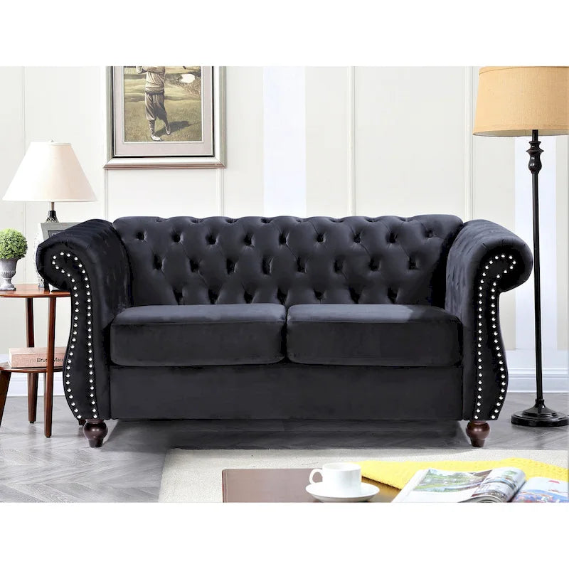Kemos Velvet Chesterfield 2-Piece Set-Chair and Sofa