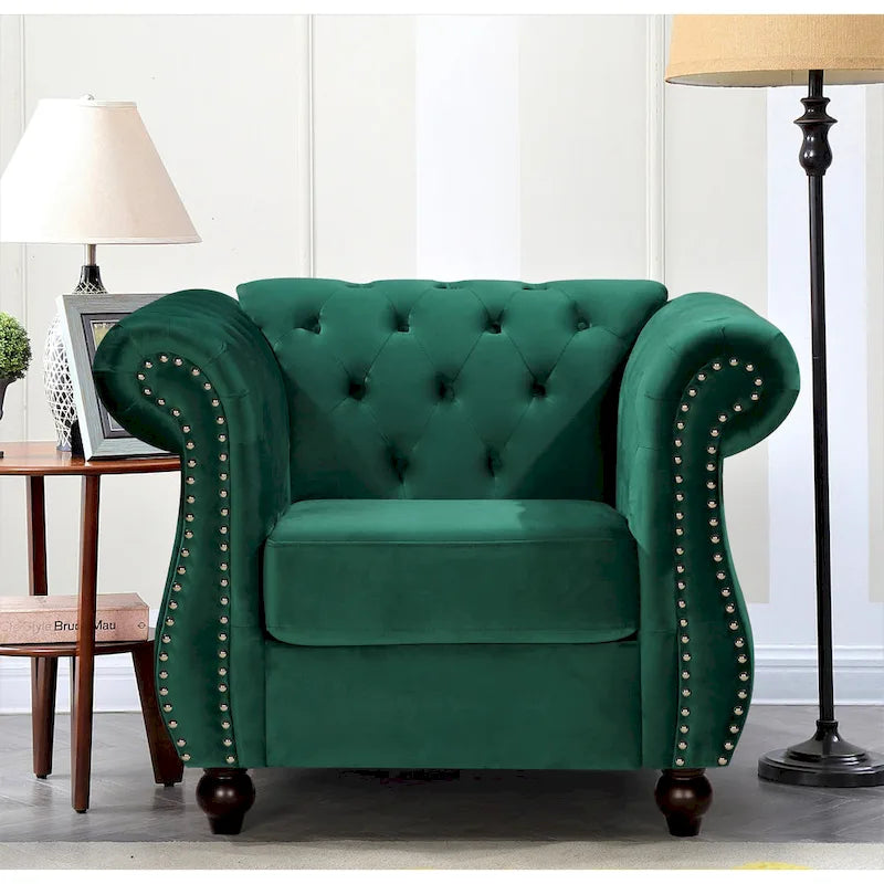 Ensemble 2 pièces Kemos Velvet Chesterfield - Fauteuil et Canapé