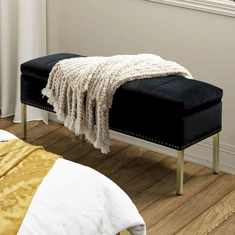 Banc de rangement contemporain Egmont en velours avec couvercle à charnière par HULALA HOME