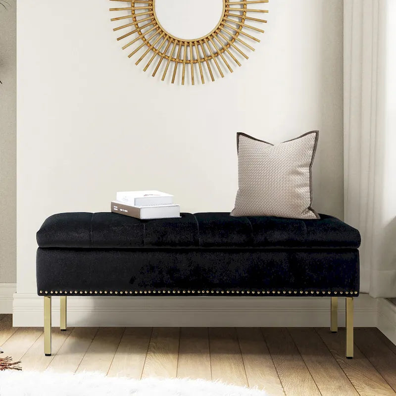 Banc de rangement contemporain Egmont en velours avec couvercle à charnière par HULALA HOME