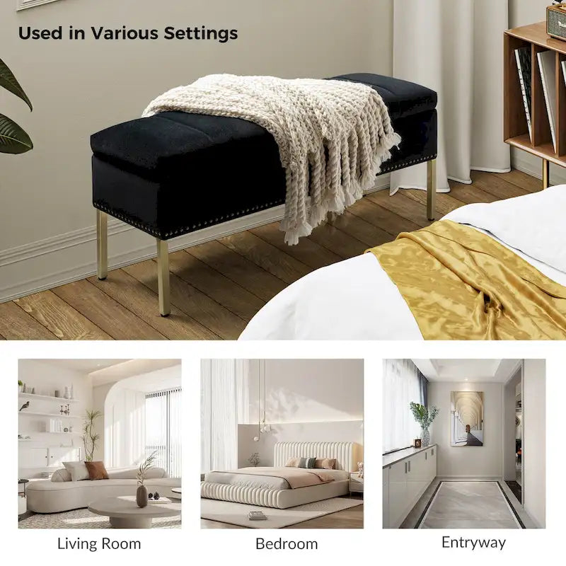 Banc de rangement contemporain Egmont en velours avec couvercle à charnière par HULALA HOME