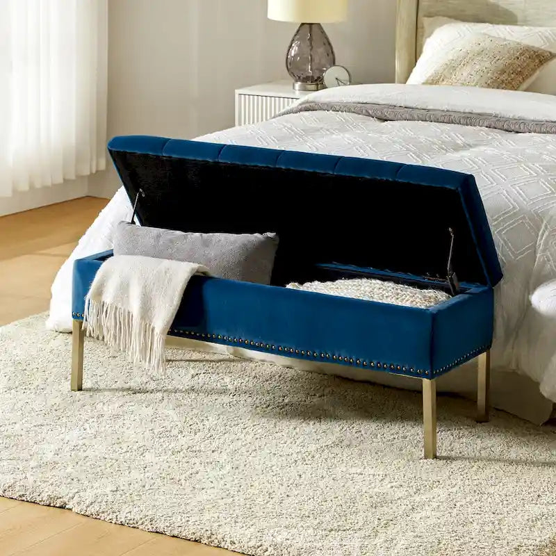 Banc de rangement contemporain Egmont en velours avec couvercle à charnière par HULALA HOME