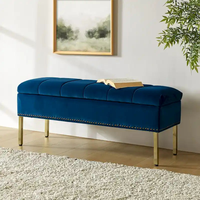 Banc de rangement contemporain Egmont en velours avec couvercle à charnière par HULALA HOME