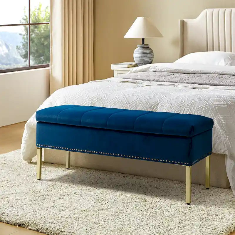 Banc de rangement contemporain Egmont en velours avec couvercle à charnière par HULALA HOME