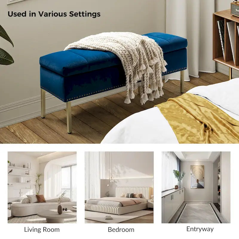 Banc de rangement contemporain Egmont en velours avec couvercle à charnière par HULALA HOME