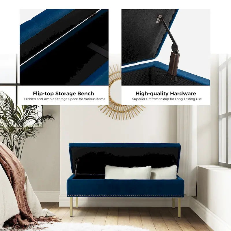 Banc de rangement contemporain Egmont en velours avec couvercle à charnière par HULALA HOME