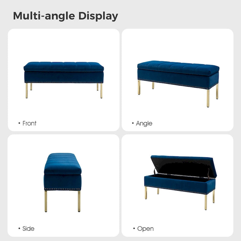 Banc de rangement contemporain Egmont en velours avec couvercle à charnière par HULALA HOME