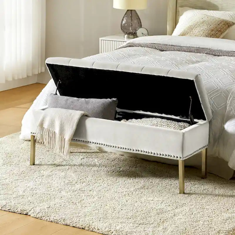 Banc de rangement contemporain Egmont en velours avec couvercle à charnière par HULALA HOME