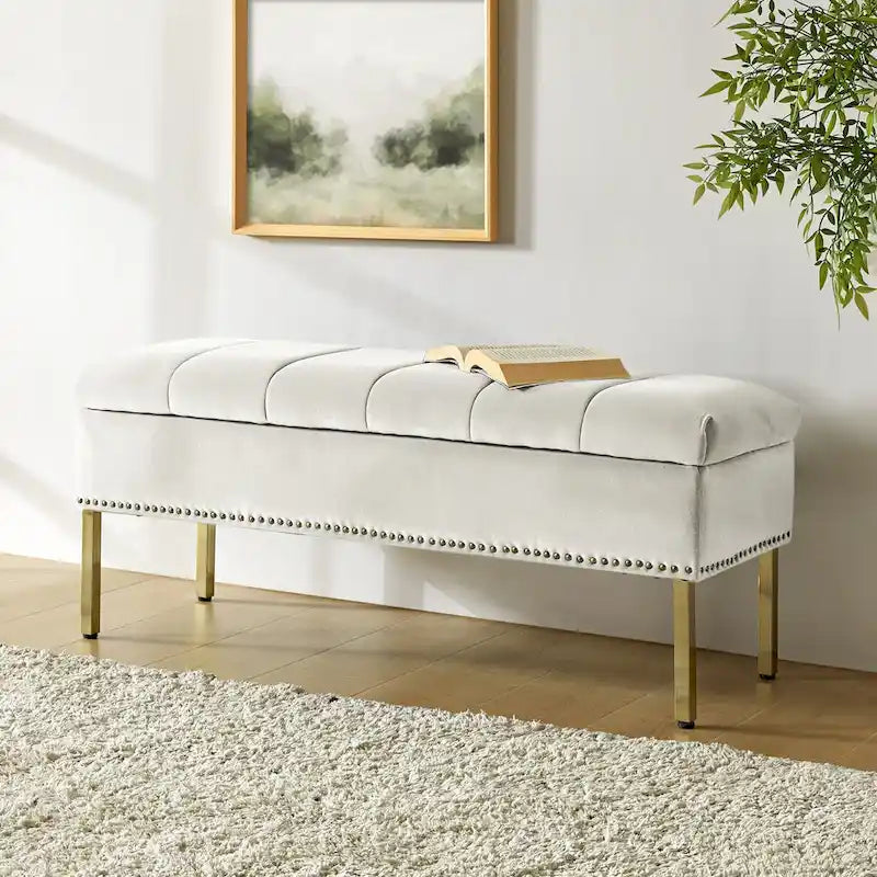Banc de rangement contemporain Egmont en velours avec couvercle à charnière par HULALA HOME