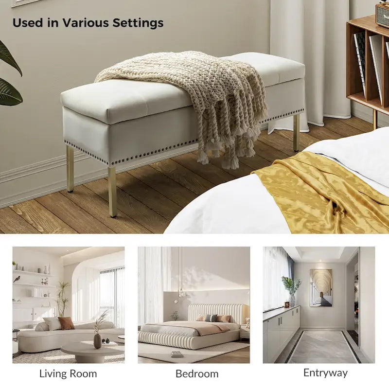 Banc de rangement contemporain Egmont en velours avec couvercle à charnière par HULALA HOME