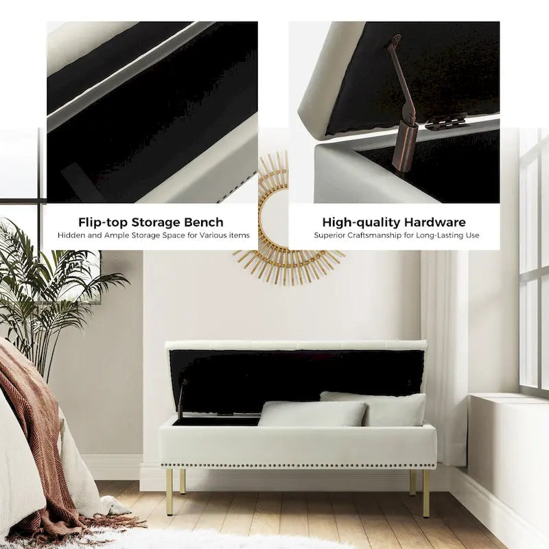 Banc de rangement contemporain Egmont en velours avec couvercle à charnière par HULALA HOME