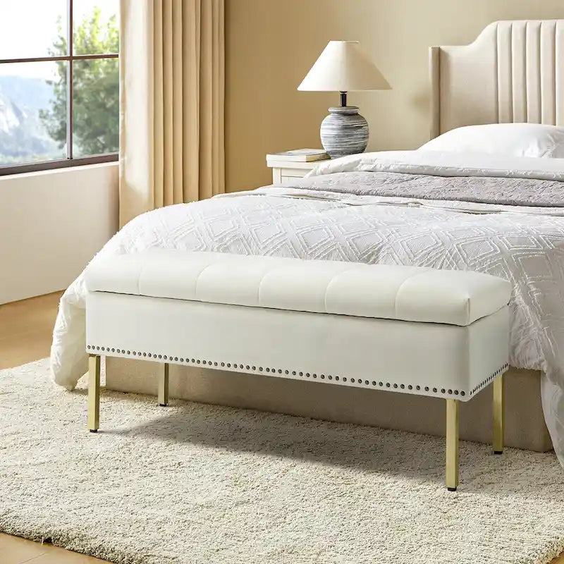 Banc de rangement contemporain Egmont en velours avec couvercle à charnière par HULALA HOME