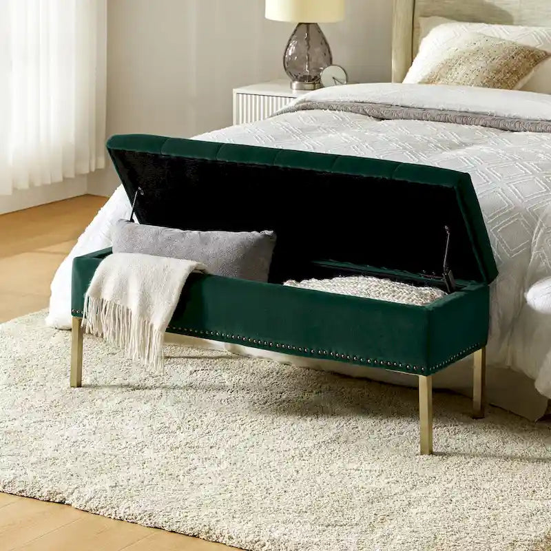 Banc de rangement contemporain Egmont en velours avec couvercle à charnière par HULALA HOME