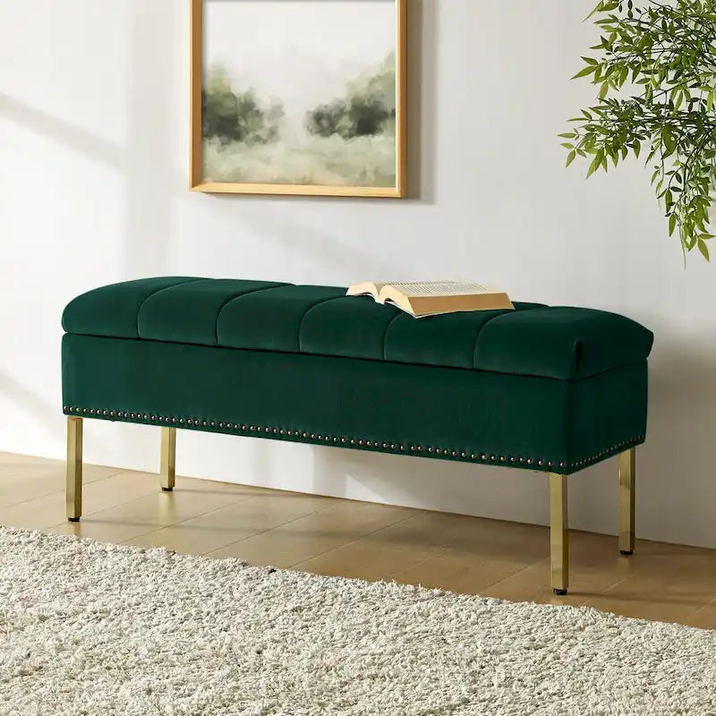 Banc de rangement contemporain Egmont en velours avec couvercle à charnière par HULALA HOME