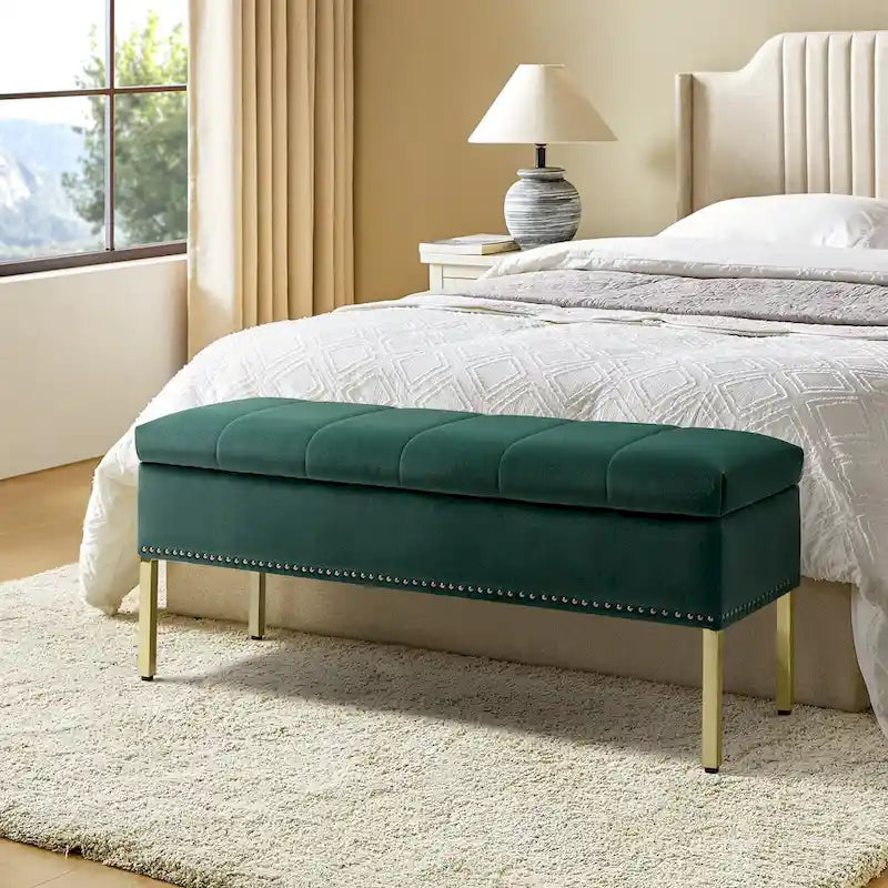 Banc de rangement contemporain Egmont en velours avec couvercle à charnière par HULALA HOME