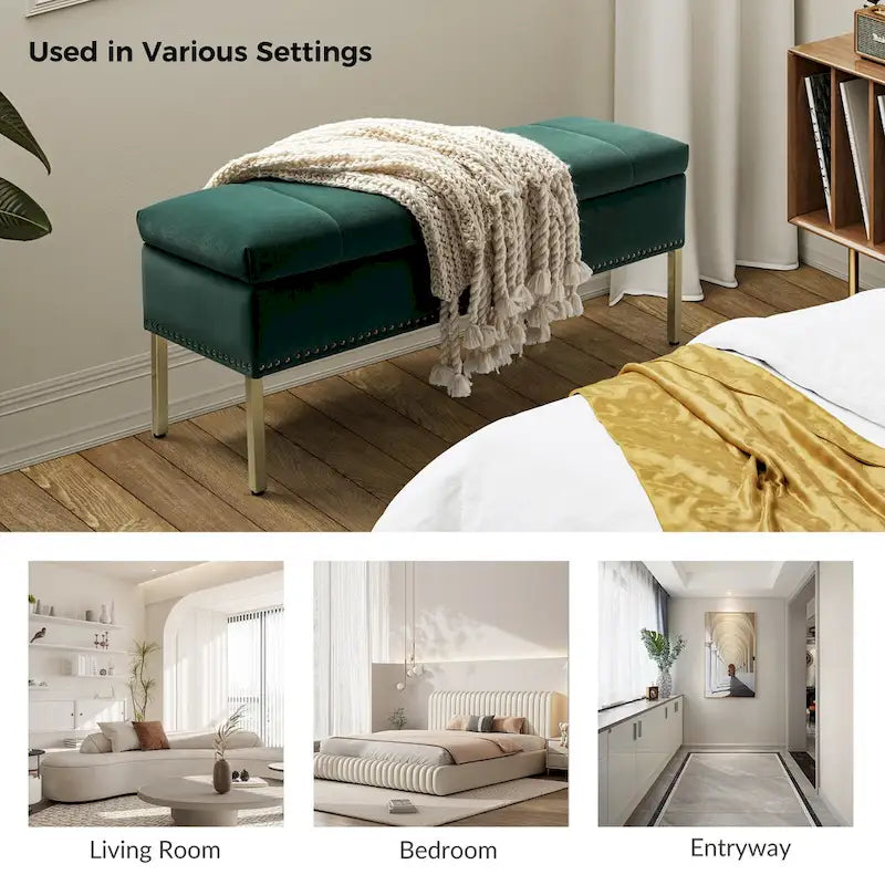 Banc de rangement contemporain Egmont en velours avec couvercle à charnière par HULALA HOME