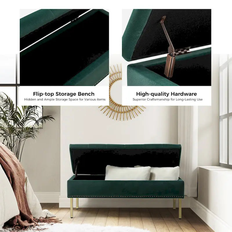Banc de rangement contemporain Egmont en velours avec couvercle à charnière par HULALA HOME