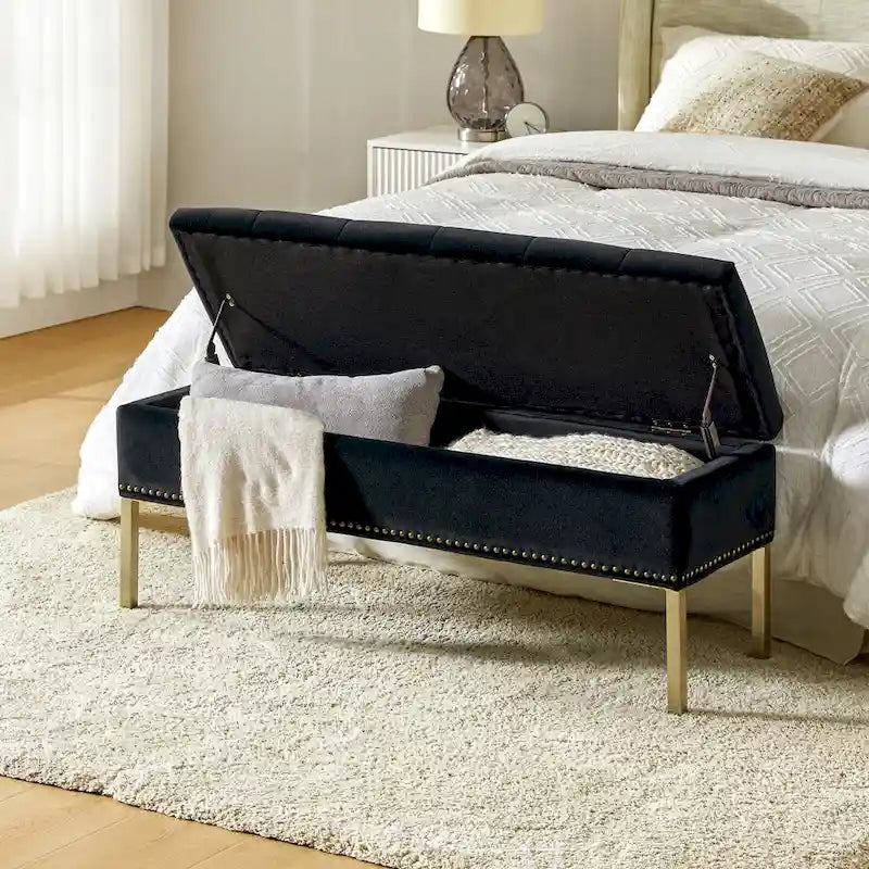 Banc de rangement contemporain Egmont en velours avec couvercle à charnière par HULALA HOME