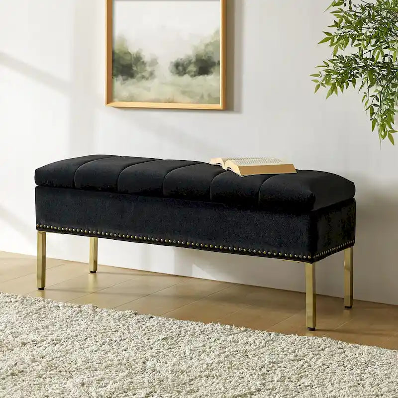 Banc de rangement contemporain Egmont en velours avec couvercle à charnière par HULALA HOME