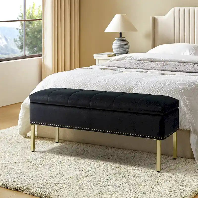 Banc de rangement contemporain Egmont en velours avec couvercle à charnière par HULALA HOME
