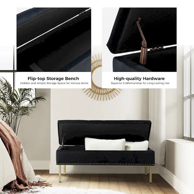 Banc de rangement contemporain Egmont en velours avec couvercle à charnière par HULALA HOME