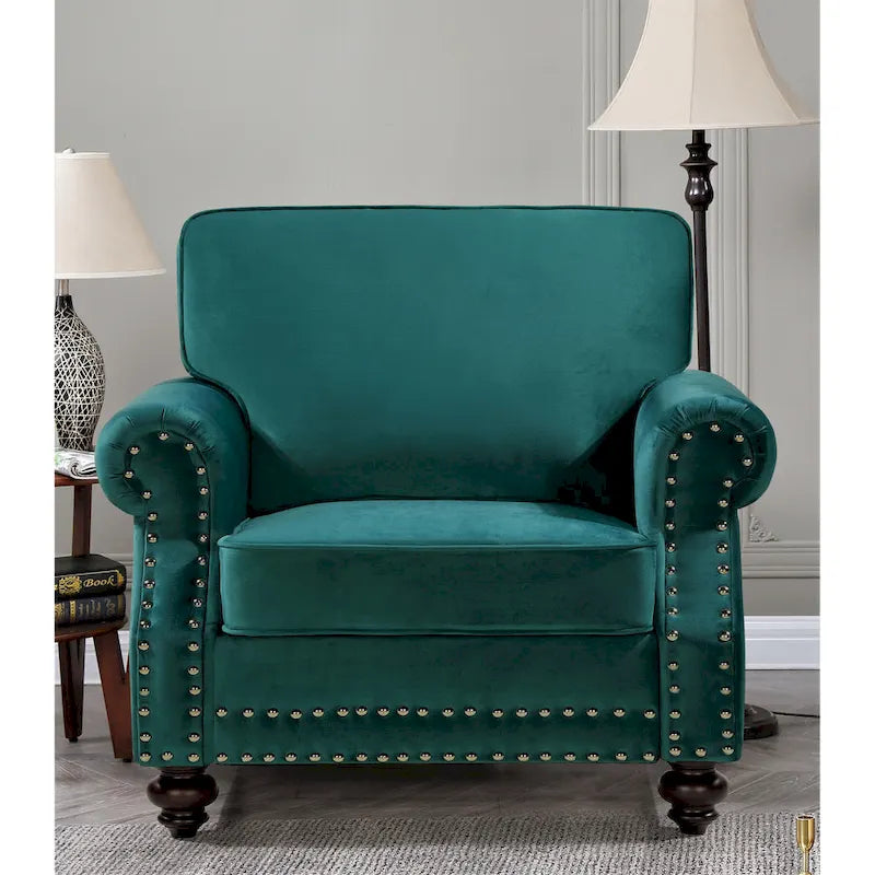 Ensemble 3 pièces en velours Ramos clouté – Canapé 2 places et fauteuil